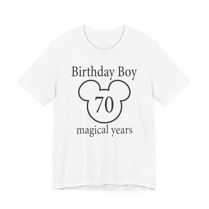 Magical 70th Birthday Boy Tee, Birthday T-shirt, Party Wear, Gift for 70th Birthday, Mouse Motif, Celebration Shirt, Theme Park-themed Gift