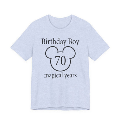 Magical 70th Birthday Boy Tee, Birthday T-shirt, Party Wear, Gift for 70th Birthday, Mouse Motif, Celebration Shirt, Theme Park-themed Gift