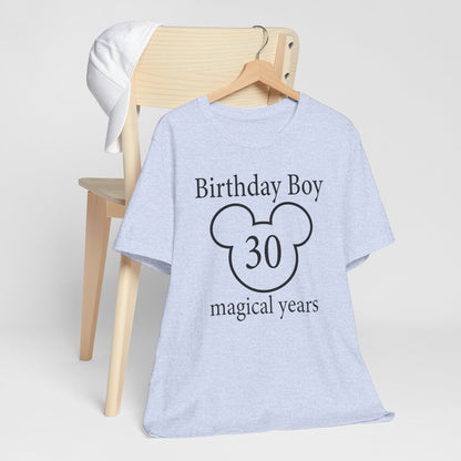 Magical 30th Birthday Boy Tee, Birthday T-shirt, Party Wear, Gift for 30th Birthday, Mouse Motif, Celebration Shirt, Theme Park-themed Gift