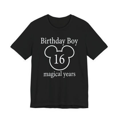 Magical 16th Birthday Boy Tee, Birthday T-shirt, Party Wear, Gift for 16th Birthday, Celebration Shirt, Mouse Motif, Theme Park-themed Gift
