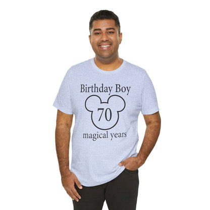 Magical 70th Birthday Boy Tee, Birthday T-shirt, Party Wear, Gift for 70th Birthday, Mouse Motif, Celebration Shirt, Theme Park-themed Gift