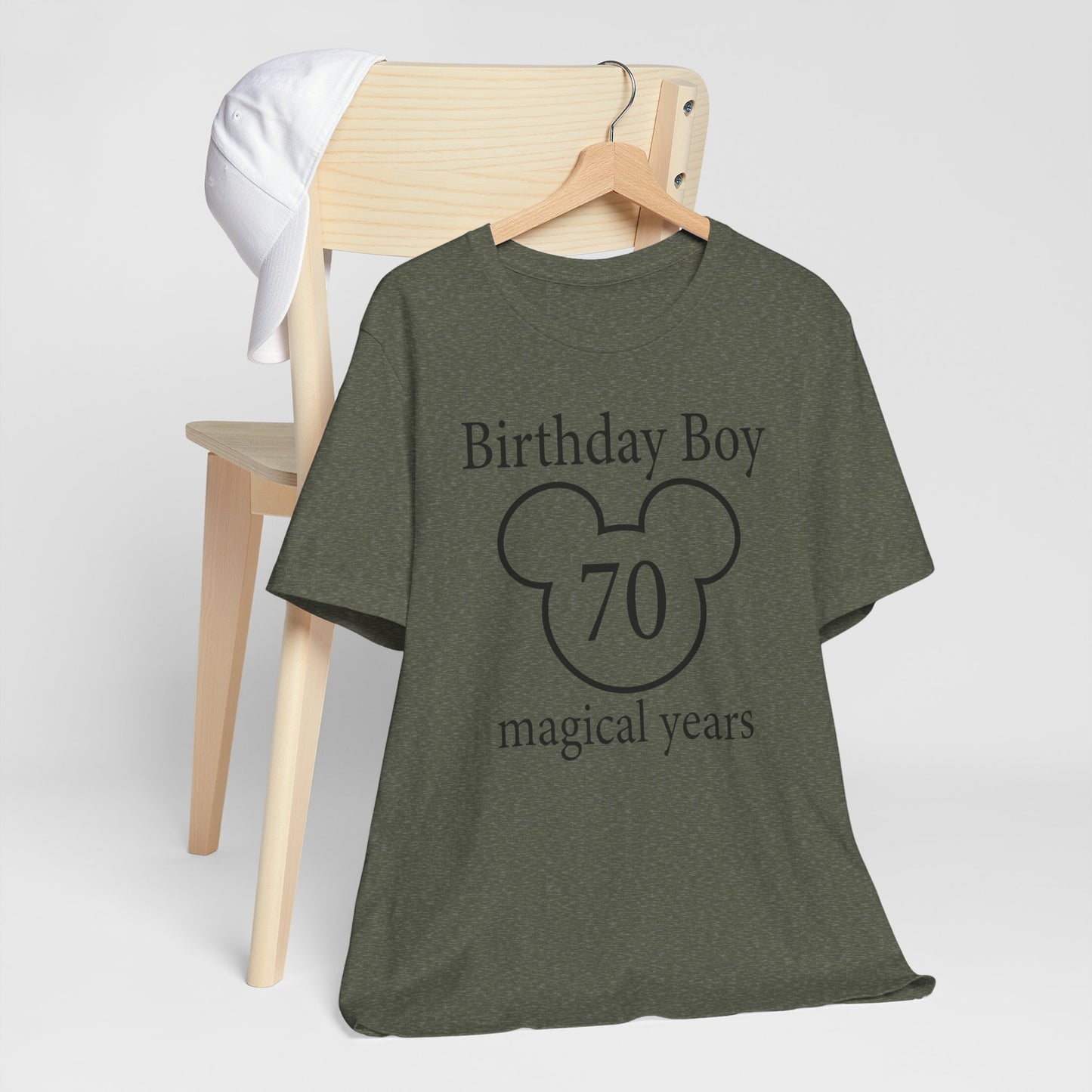 Magical 70th Birthday Boy Tee, Birthday T-shirt, Party Wear, Gift for 70th Birthday, Mouse Motif, Celebration Shirt, Theme Park-themed Gift