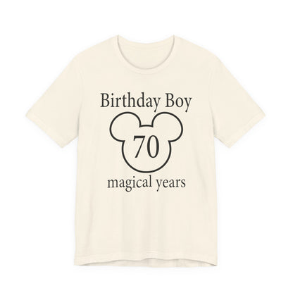 Magical 70th Birthday Boy Tee, Birthday T-shirt, Party Wear, Gift for 70th Birthday, Mouse Motif, Celebration Shirt, Theme Park-themed Gift