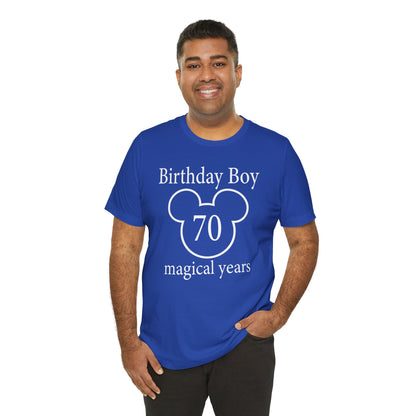 Magical 70th Birthday Boy Tee, Birthday T-shirt, Party Wear, Gift for 70th Birthday, Mouse Motif, Celebration Shirt, Theme Park-themed Gift