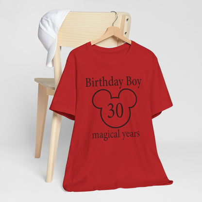 Magical 30th Birthday Boy Tee, Birthday T-shirt, Party Wear, Gift for 30th Birthday, Mouse Motif, Celebration Shirt, Theme Park-themed Gift