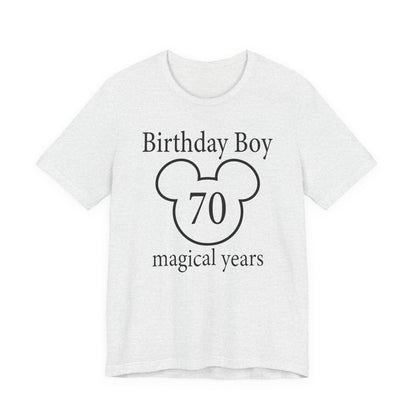 Magical 70th Birthday Boy Tee, Birthday T-shirt, Party Wear, Gift for 70th Birthday, Mouse Motif, Celebration Shirt, Theme Park-themed Gift