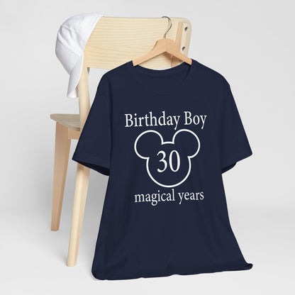Magical 30th Birthday Boy Tee, Birthday T-shirt, Party Wear, Gift for 30th Birthday, Mouse Motif, Celebration Shirt, Theme Park-themed Gift