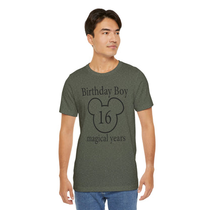 Magical 16th Birthday Boy Tee, Birthday T-shirt, Party Wear, Gift for 16th Birthday, Celebration Shirt, Mouse Motif, Theme Park-themed Gift