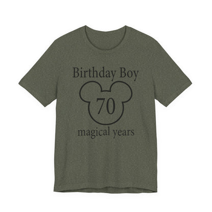 Magical 70th Birthday Boy Tee, Birthday T-shirt, Party Wear, Gift for 70th Birthday, Mouse Motif, Celebration Shirt, Theme Park-themed Gift