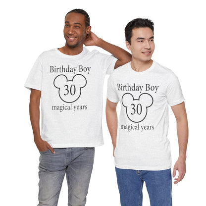 Magical 30th Birthday Boy Tee, Birthday T-shirt, Party Wear, Gift for 30th Birthday, Mouse Motif, Celebration Shirt, Theme Park-themed Gift
