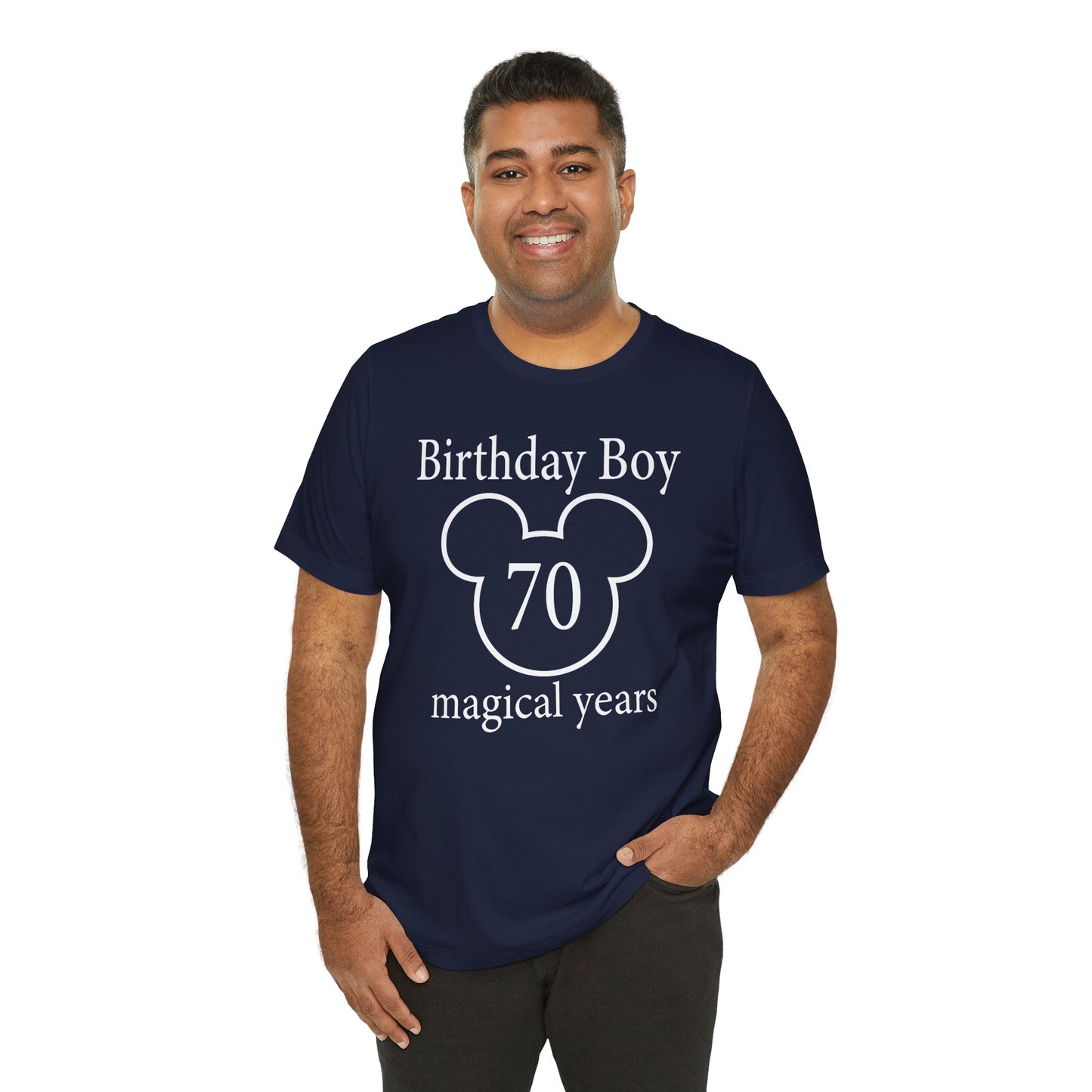 Magical 70th Birthday Boy Tee, Birthday T-shirt, Party Wear, Gift for 70th Birthday, Mouse Motif, Celebration Shirt, Theme Park-themed Gift