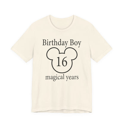 Magical 16th Birthday Boy Tee, Birthday T-shirt, Party Wear, Gift for 16th Birthday, Celebration Shirt, Mouse Motif, Theme Park-themed Gift