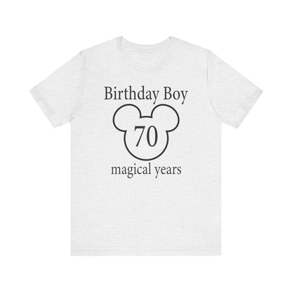 Magical 70th Birthday Boy Tee, Birthday T-shirt, Party Wear, Gift for 70th Birthday, Mouse Motif, Celebration Shirt, Theme Park-themed Gift