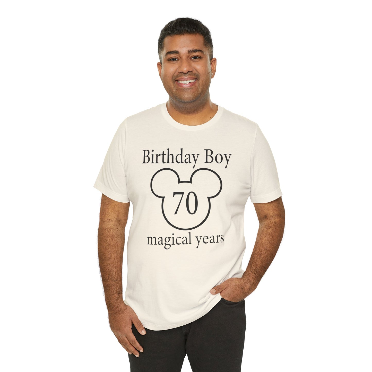 Magical 70th Birthday Boy Tee, Birthday T-shirt, Party Wear, Gift for 70th Birthday, Mouse Motif, Celebration Shirt, Theme Park-themed Gift