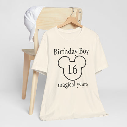 Magical 16th Birthday Boy Tee, Birthday T-shirt, Party Wear, Gift for 16th Birthday, Celebration Shirt, Mouse Motif, Theme Park-themed Gift