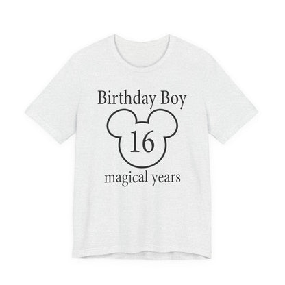 Magical 16th Birthday Boy Tee, Birthday T-shirt, Party Wear, Gift for 16th Birthday, Celebration Shirt, Mouse Motif, Theme Park-themed Gift