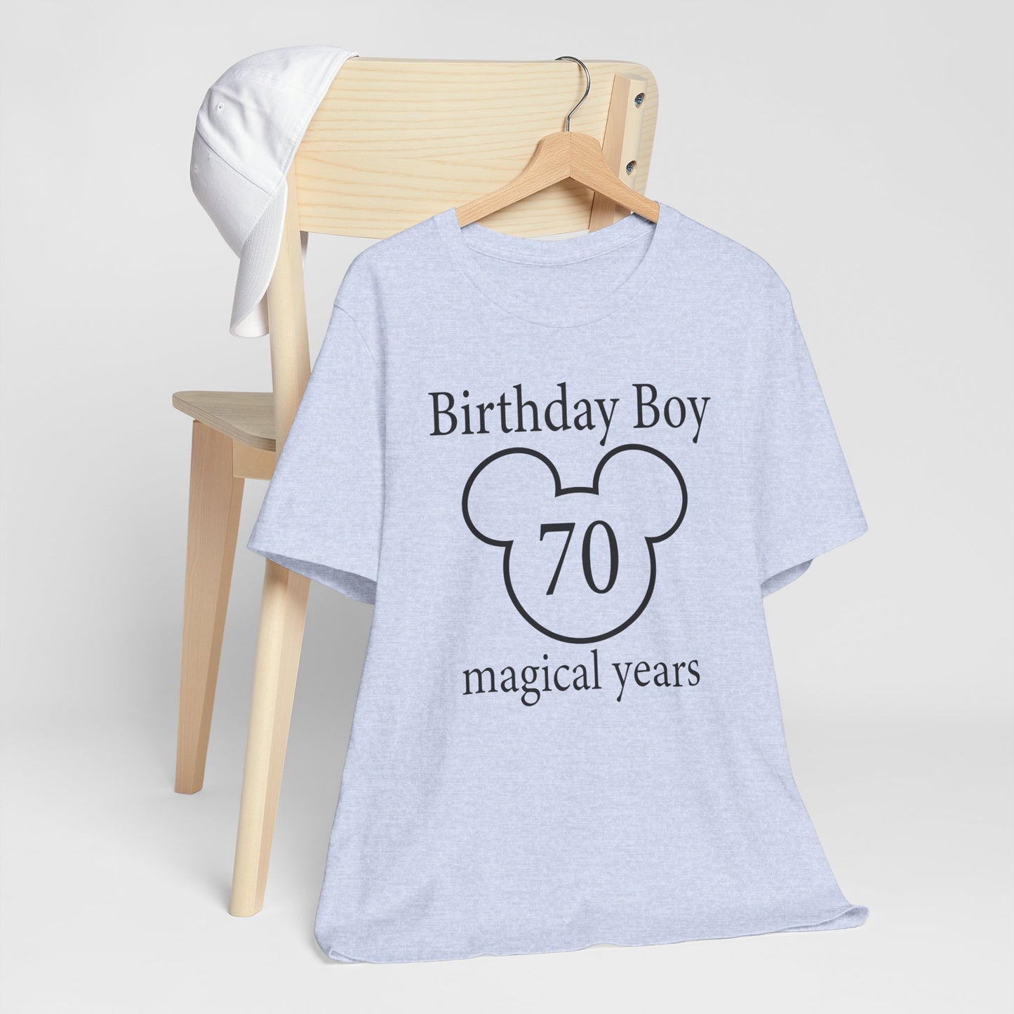 Magical 70th Birthday Boy Tee, Birthday T-shirt, Party Wear, Gift for 70th Birthday, Mouse Motif, Celebration Shirt, Theme Park-themed Gift