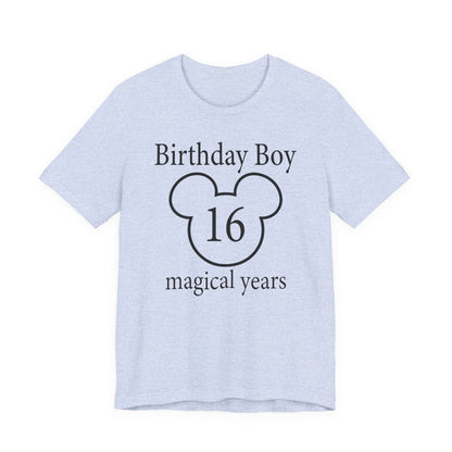 Magical 16th Birthday Boy Tee, Birthday T-shirt, Party Wear, Gift for 16th Birthday, Celebration Shirt, Mouse Motif, Theme Park-themed Gift