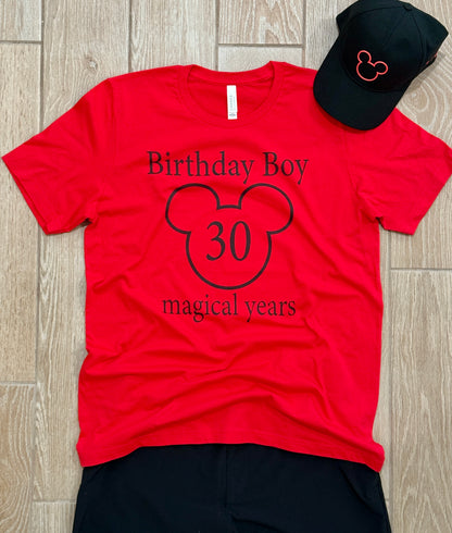 Magical 30th Birthday Boy Tee, Birthday T-shirt, Party Wear, Gift for 30th Birthday, Mouse Motif, Celebration Shirt, Theme Park-themed Gift