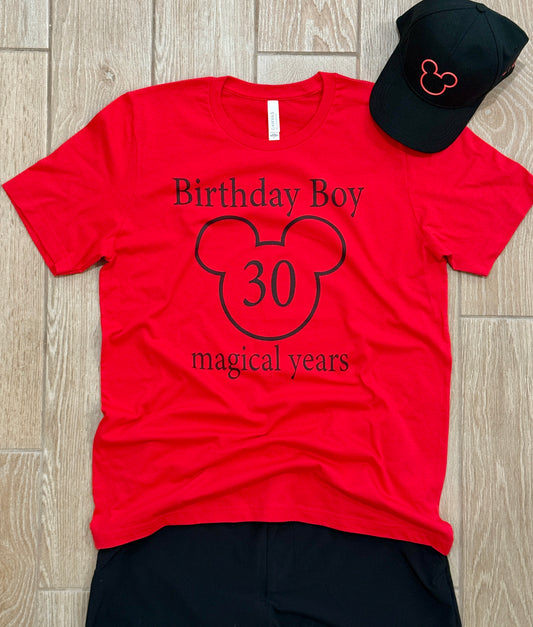 Magical 30th Birthday Boy Tee, Birthday T-shirt, Party Wear, Gift for 30th Birthday, Mouse Motif, Celebration Shirt, Theme Park-themed Gift