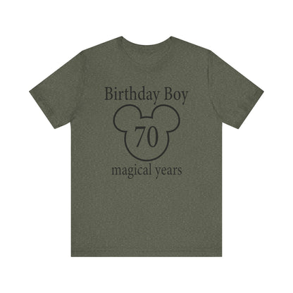 Magical 70th Birthday Boy Tee, Birthday T-shirt, Party Wear, Gift for 70th Birthday, Mouse Motif, Celebration Shirt, Theme Park-themed Gift