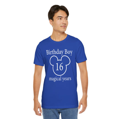 Magical 16th Birthday Boy Tee, Birthday T-shirt, Party Wear, Gift for 16th Birthday, Celebration Shirt, Mouse Motif, Theme Park-themed Gift