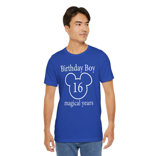 Magical 16th Birthday Boy Tee, Birthday T-shirt, Party Wear, Gift for 16th Birthday, Celebration Shirt, Mouse Motif, Theme Park-themed Gift