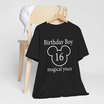 Magical 16th Birthday Boy Tee, Birthday T-shirt, Party Wear, Gift for 16th Birthday, Celebration Shirt, Mouse Motif, Theme Park-themed Gift