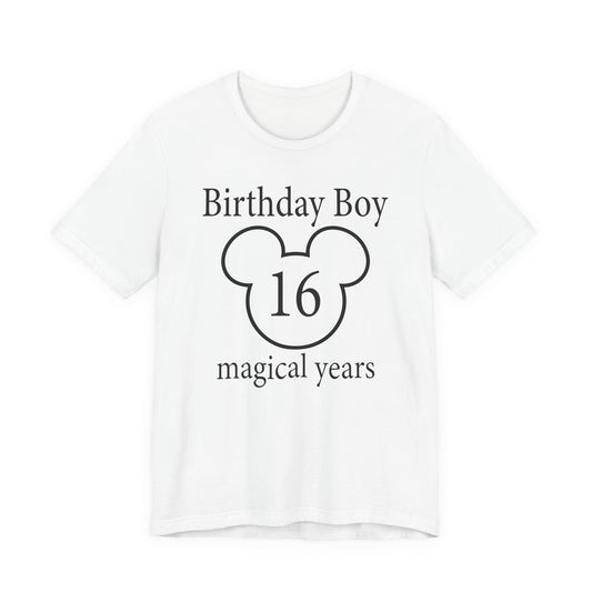 Magical 16th Birthday Boy Tee, Birthday T-shirt, Party Wear, Gift for 16th Birthday, Celebration Shirt, Mouse Motif, Theme Park-themed Gift