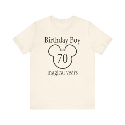 Magical 70th Birthday Boy Tee, Birthday T-shirt, Party Wear, Gift for 70th Birthday, Mouse Motif, Celebration Shirt, Theme Park-themed Gift