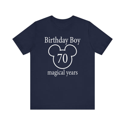Magical 70th Birthday Boy Tee, Birthday T-shirt, Party Wear, Gift for 70th Birthday, Mouse Motif, Celebration Shirt, Theme Park-themed Gift