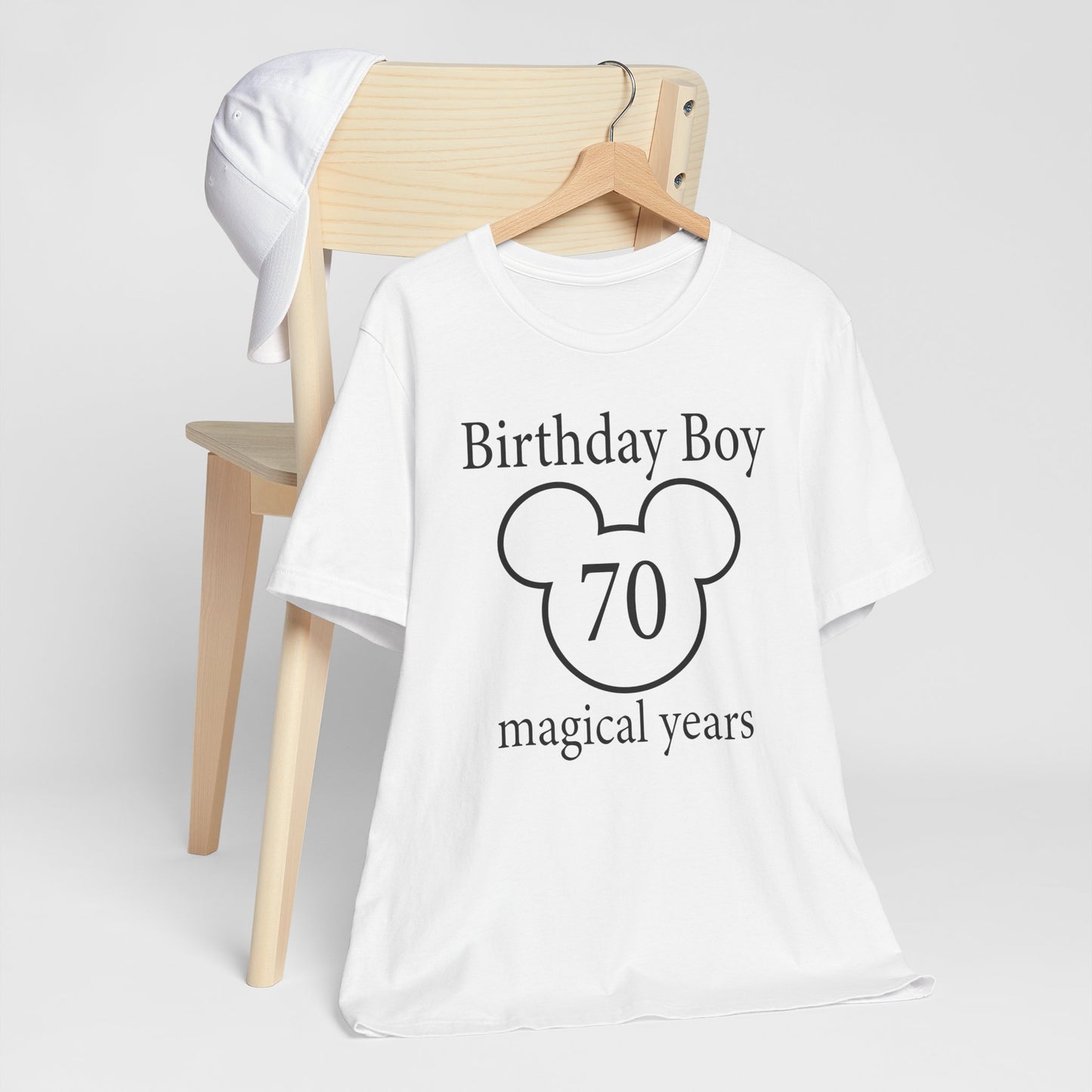 Magical 70th Birthday Boy Tee, Birthday T-shirt, Party Wear, Gift for 70th Birthday, Mouse Motif, Celebration Shirt, Theme Park-themed Gift