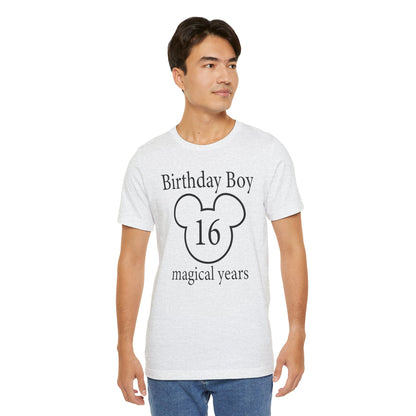 Magical 16th Birthday Boy Tee, Birthday T-shirt, Party Wear, Gift for 16th Birthday, Celebration Shirt, Mouse Motif, Theme Park-themed Gift