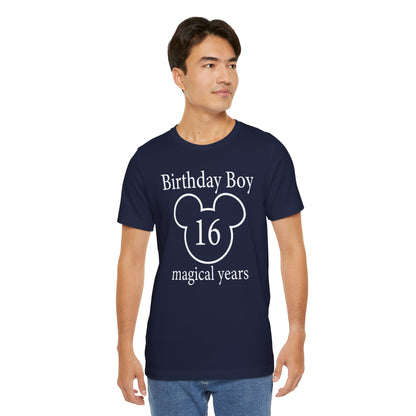 Magical 16th Birthday Boy Tee, Birthday T-shirt, Party Wear, Gift for 16th Birthday, Celebration Shirt, Mouse Motif, Theme Park-themed Gift