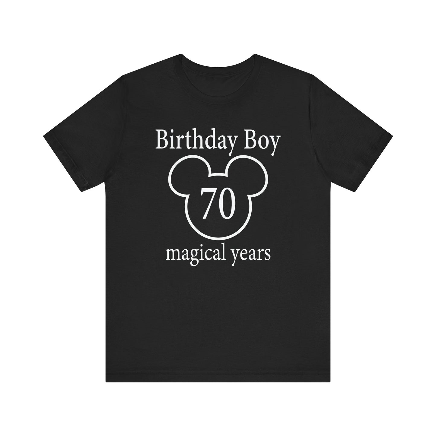 Magical 70th Birthday Boy Tee, Birthday T-shirt, Party Wear, Gift for 70th Birthday, Mouse Motif, Celebration Shirt, Theme Park-themed Gift