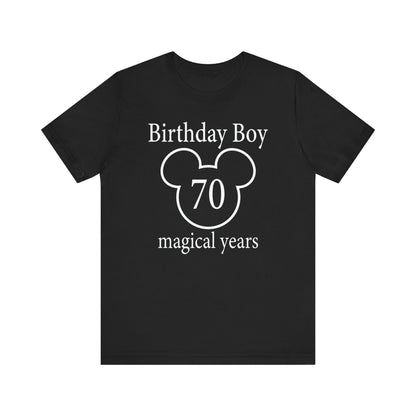Magical 70th Birthday Boy Tee, Birthday T-shirt, Party Wear, Gift for 70th Birthday, Mouse Motif, Celebration Shirt, Theme Park-themed Gift