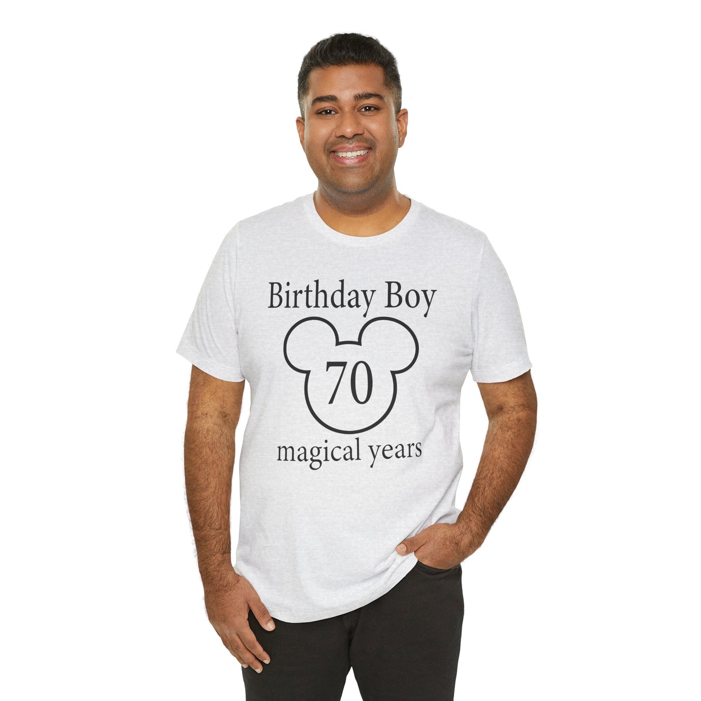 Magical 70th Birthday Boy Tee, Birthday T-shirt, Party Wear, Gift for 70th Birthday, Mouse Motif, Celebration Shirt, Theme Park-themed Gift