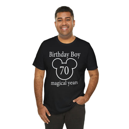 Magical 70th Birthday Boy Tee, Birthday T-shirt, Party Wear, Gift for 70th Birthday, Mouse Motif, Celebration Shirt, Theme Park-themed Gift