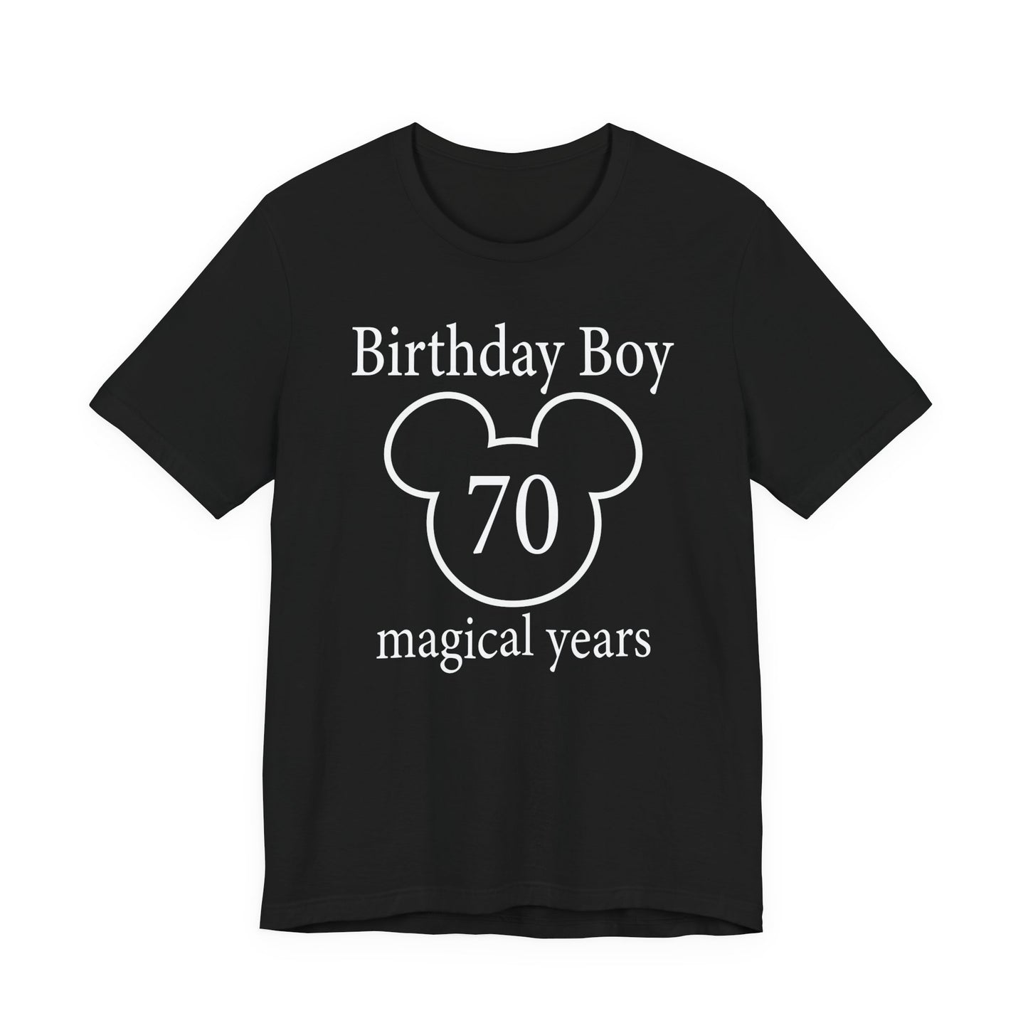 Magical 70th Birthday Boy Tee, Birthday T-shirt, Party Wear, Gift for 70th Birthday, Mouse Motif, Celebration Shirt, Theme Park-themed Gift