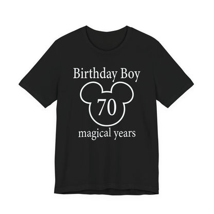 Magical 70th Birthday Boy Tee, Birthday T-shirt, Party Wear, Gift for 70th Birthday, Mouse Motif, Celebration Shirt, Theme Park-themed Gift
