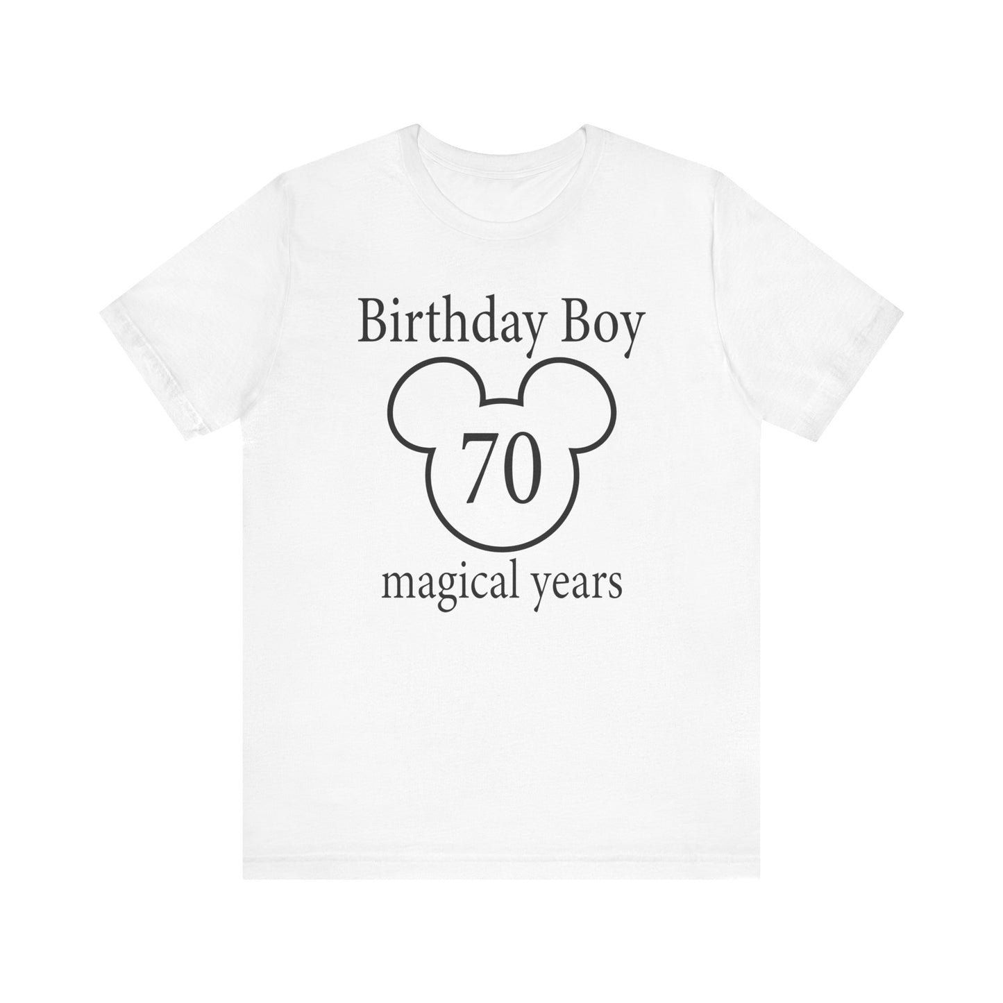 Magical 70th Birthday Boy Tee, Birthday T-shirt, Party Wear, Gift for 70th Birthday, Mouse Motif, Celebration Shirt, Theme Park-themed Gift