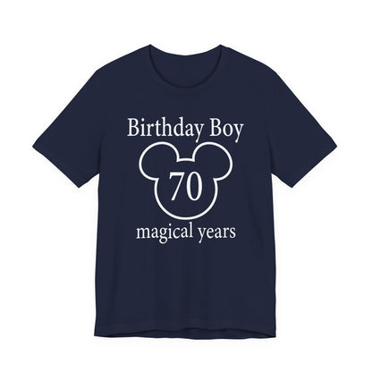 Magical 70th Birthday Boy Tee, Birthday T-shirt, Party Wear, Gift for 70th Birthday, Mouse Motif, Celebration Shirt, Theme Park-themed Gift