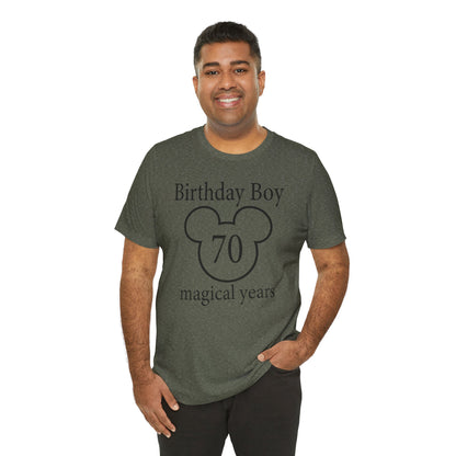 Magical 70th Birthday Boy Tee, Birthday T-shirt, Party Wear, Gift for 70th Birthday, Mouse Motif, Celebration Shirt, Theme Park-themed Gift