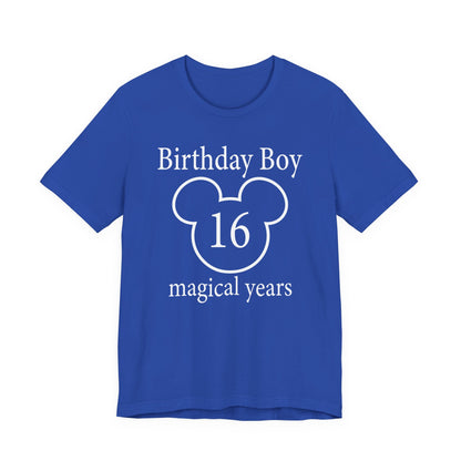 Magical 16th Birthday Boy Tee, Birthday T-shirt, Party Wear, Gift for 16th Birthday, Celebration Shirt, Mouse Motif, Theme Park-themed Gift