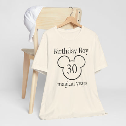 Magical 30th Birthday Boy Tee, Birthday T-shirt, Party Wear, Gift for 30th Birthday, Mouse Motif, Celebration Shirt, Theme Park-themed Gift