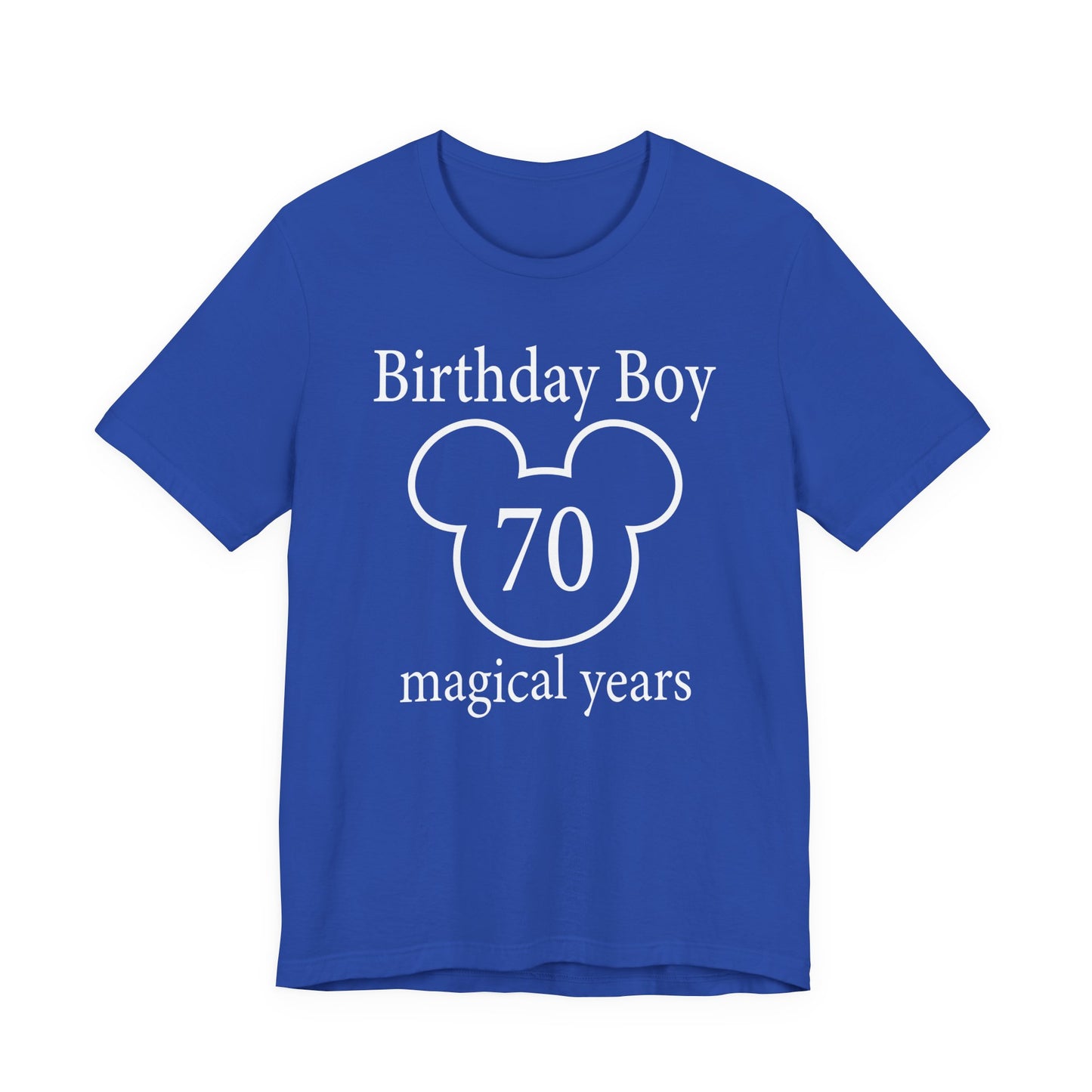 Magical 70th Birthday Boy Tee, Birthday T-shirt, Party Wear, Gift for 70th Birthday, Mouse Motif, Celebration Shirt, Theme Park-themed Gift