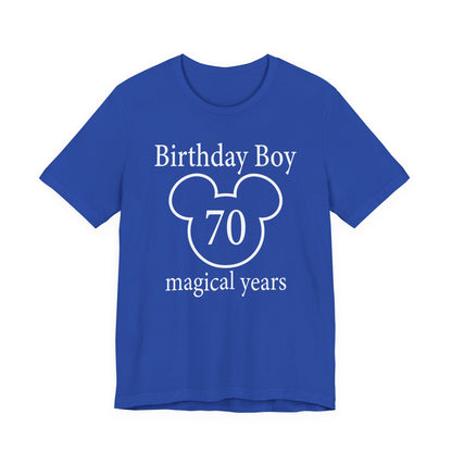Magical 70th Birthday Boy Tee, Birthday T-shirt, Party Wear, Gift for 70th Birthday, Mouse Motif, Celebration Shirt, Theme Park-themed Gift