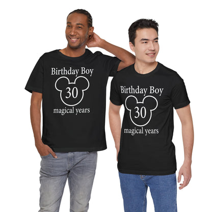 Magical 30th Birthday Boy Tee, Birthday T-shirt, Party Wear, Gift for 30th Birthday, Mouse Motif, Celebration Shirt, Theme Park-themed Gift