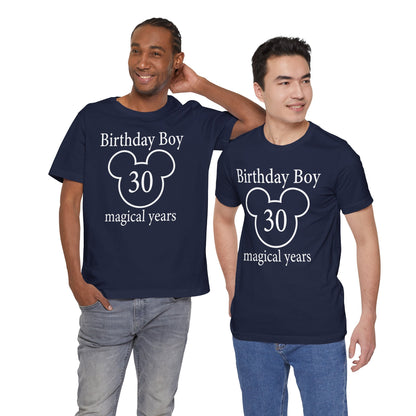 Magical 30th Birthday Boy Tee, Birthday T-shirt, Party Wear, Gift for 30th Birthday, Mouse Motif, Celebration Shirt, Theme Park-themed Gift