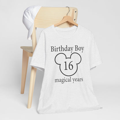 Magical 16th Birthday Boy Tee, Birthday T-shirt, Party Wear, Gift for 16th Birthday, Celebration Shirt, Mouse Motif, Theme Park-themed Gift